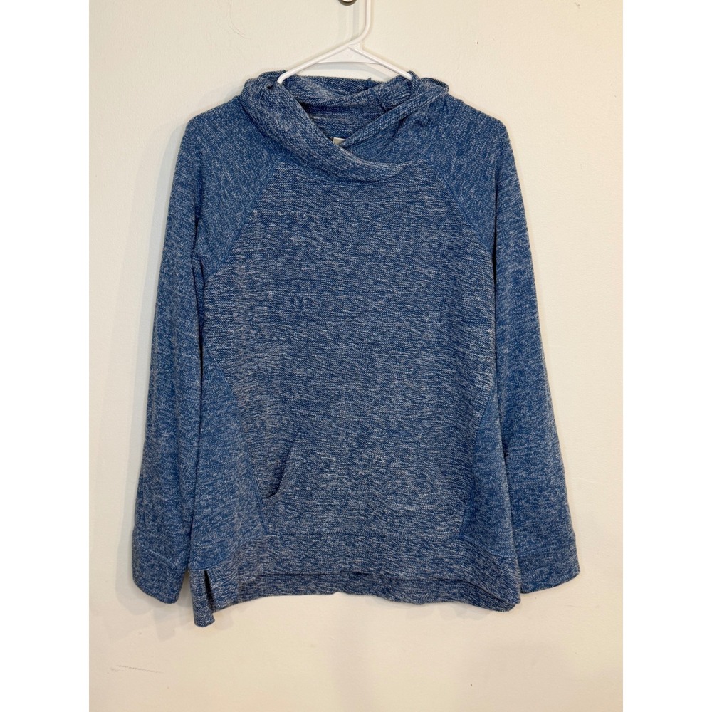 L.L. Bean Women's Cozy Pullover Cowl Neck Blue Heather Marled M
